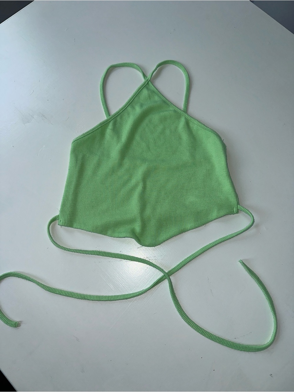 Lime Green Ribbed Halter Crop Top